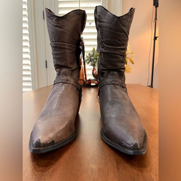 Durango Western Slouch Harness Leather Cowboy Boots Gray Brown Women's 9.5 - Picture 3 of 8